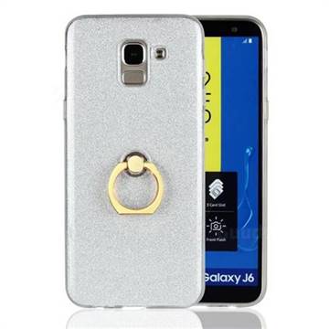 Luxury Soft TPU Glitter Back Ring Cover with 360 Rotate Finger Holder Buckle for Samsung Galaxy J6 (2018) SM-J600F - White