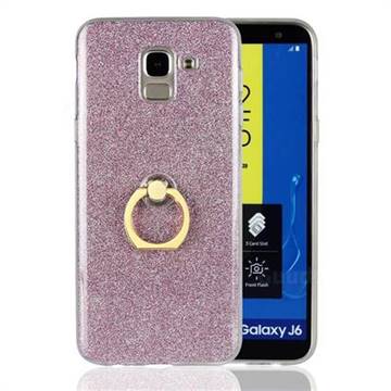 Luxury Soft TPU Glitter Back Ring Cover with 360 Rotate Finger Holder Buckle for Samsung Galaxy J6 (2018) SM-J600F - Pink