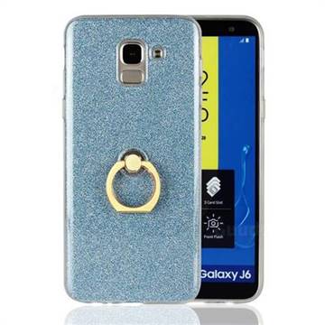 Luxury Soft TPU Glitter Back Ring Cover with 360 Rotate Finger Holder Buckle for Samsung Galaxy J6 (2018) SM-J600F - Blue
