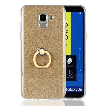 Luxury Soft TPU Glitter Back Ring Cover with 360 Rotate Finger Holder Buckle for Samsung Galaxy J6 (2018) SM-J600F - Golden