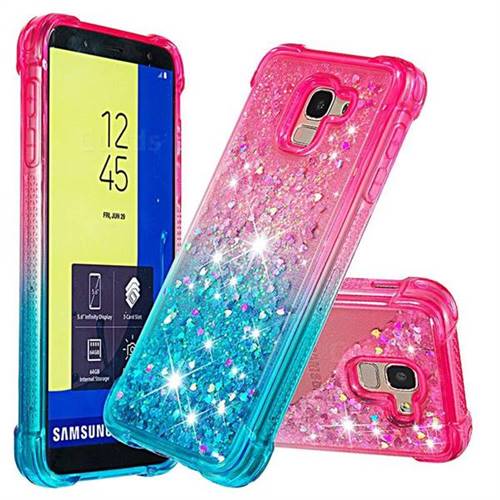 Rainbow Gradient Liquid Glitter Quicksand Sequins Phone Case for Samsung Galaxy J6 (2018) SM-J600F - Pink Blue