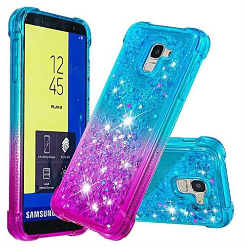 Rainbow Gradient Liquid Glitter Quicksand Sequins Phone Case for Samsung Galaxy J6 (2018) SM-J600F - Blue Purple