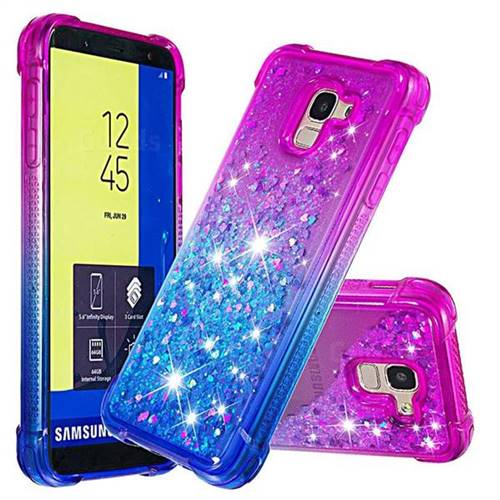 Rainbow Gradient Liquid Glitter Quicksand Sequins Phone Case for Samsung Galaxy J6 (2018) SM-J600F - Purple Blue