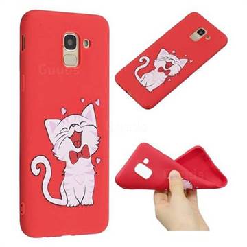 Happy Bow Cat Anti-fall Frosted Relief Soft TPU Back Cover for Samsung Galaxy J6 (2018) SM-J600F