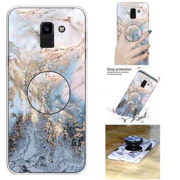 Golden Gray Marble Pop Stand Holder Varnish Phone Cover for Samsung Galaxy J6 (2018) SM-J600F