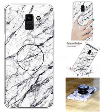 White Marble Pop Stand Holder Varnish Phone Cover for Samsung Galaxy J6 (2018) SM-J600F