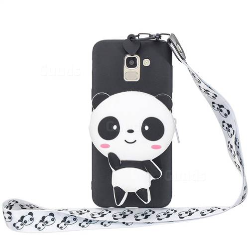 White Panda Neck Lanyard Zipper Wallet Silicone Case for Samsung Galaxy J6 (2018) SM-J600F