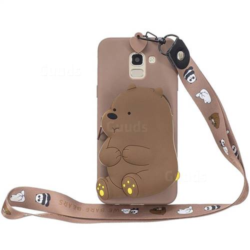 Brown Bear Neck Lanyard Zipper Wallet Silicone Case for Samsung Galaxy J6 (2018) SM-J600F