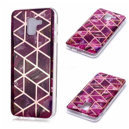 Purple Rhombus Galvanized Rose Gold Marble Phone Back Cover for Samsung Galaxy J6 (2018) SM-J600F