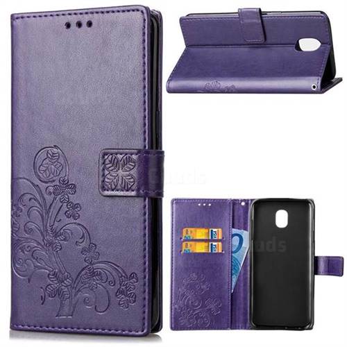 Embossing Imprint Four-Leaf Clover Leather Wallet Case for Samsung Galaxy J6 (2018) SM-J600F - Purple