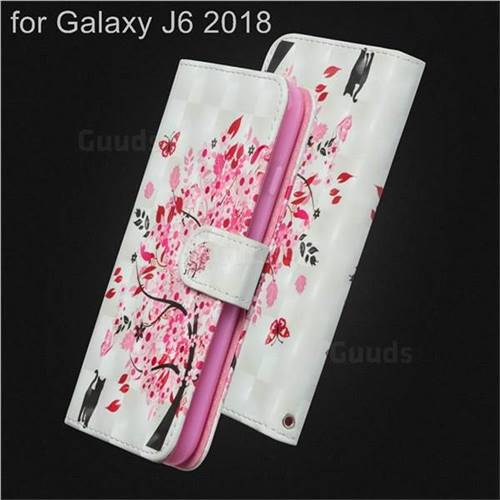 Tree and Cat 3D Painted Leather Wallet Case for Samsung Galaxy J6 (2018) SM-J600F