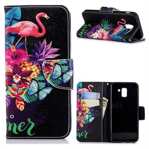 Flowers Flamingos Leather Wallet Case for Samsung Galaxy J6 (2018) SM-J600F
