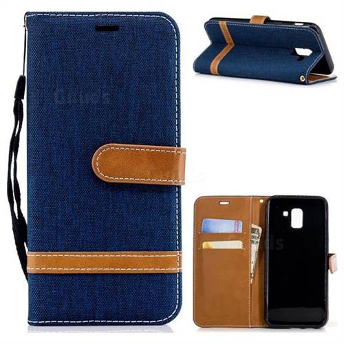 Jeans Cowboy Denim Leather Wallet Case for Samsung Galaxy J6 (2018) SM-J600F - Dark Blue