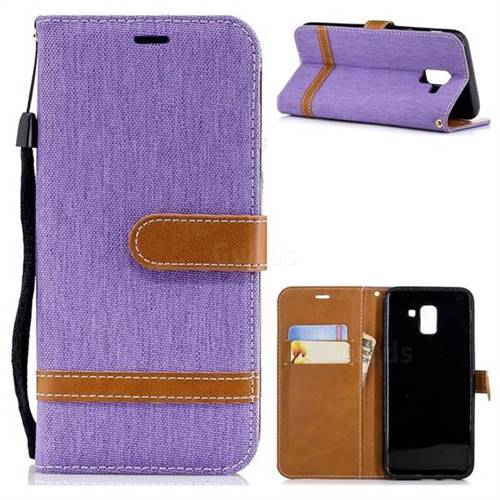 Jeans Cowboy Denim Leather Wallet Case for Samsung Galaxy J6 (2018) SM-J600F - Purple