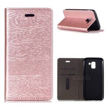 Tree Bark Pattern Automatic suction Leather Wallet Case for Samsung Galaxy J6 (2018) SM-J600F - Rose Gold