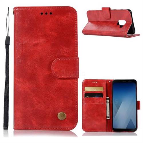 Luxury Retro Leather Wallet Case for Samsung Galaxy J6 (2018) SM-J600F - Red