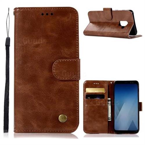 Luxury Retro Leather Wallet Case for Samsung Galaxy J6 (2018) SM-J600F - Brown