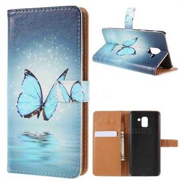 Sea Blue Butterfly Leather Wallet Case for Samsung Galaxy J6 (2018) SM-J600F