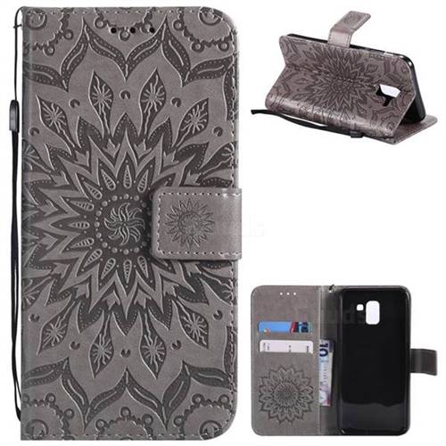 Embossing Sunflower Leather Wallet Case for Samsung Galaxy J6 (2018) SM-J600F - Gray