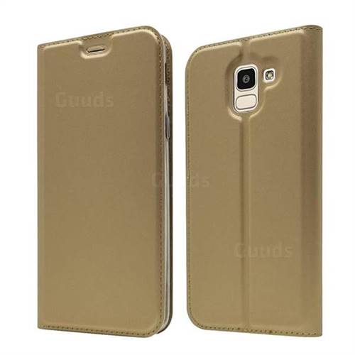 Ultra Slim Card Magnetic Automatic Suction Leather Wallet Case for Samsung Galaxy J6 (2018) SM-J600F - Champagne