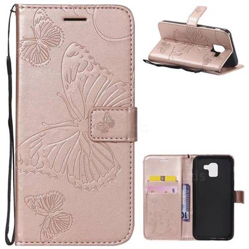 Embossing 3D Butterfly Leather Wallet Case for Samsung Galaxy J6 (2018) SM-J600F - Rose Gold