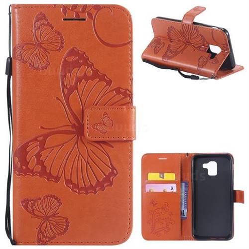 Embossing 3D Butterfly Leather Wallet Case for Samsung Galaxy J6 (2018) SM-J600F - Orange