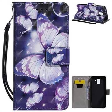 Violet butterfly 3D Painted Leather Wallet Case for Samsung Galaxy J6 (2018) SM-J600F