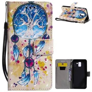 Blue Dream Catcher 3D Painted Leather Wallet Case for Samsung Galaxy J6 (2018) SM-J600F