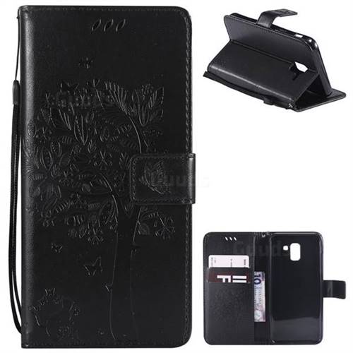 Embossing Butterfly Tree Leather Wallet Case for Samsung Galaxy J6 (2018) SM-J600F - Black