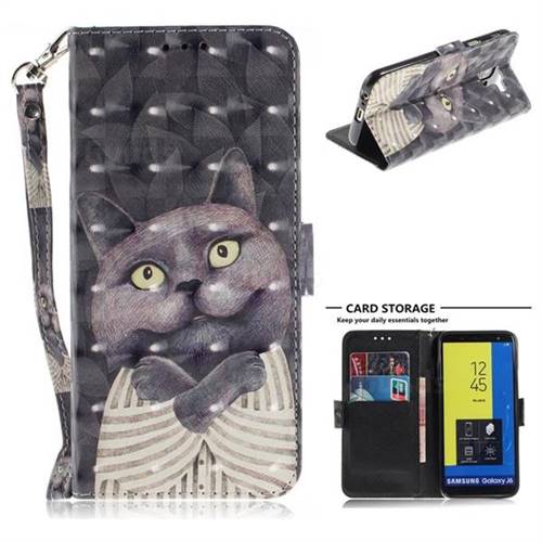 Cat Embrace 3D Painted Leather Wallet Phone Case for Samsung Galaxy J6 (2018) SM-J600F