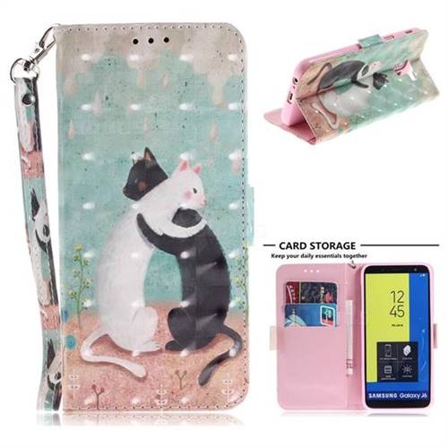 Black and White Cat 3D Painted Leather Wallet Phone Case for Samsung Galaxy J6 (2018) SM-J600F