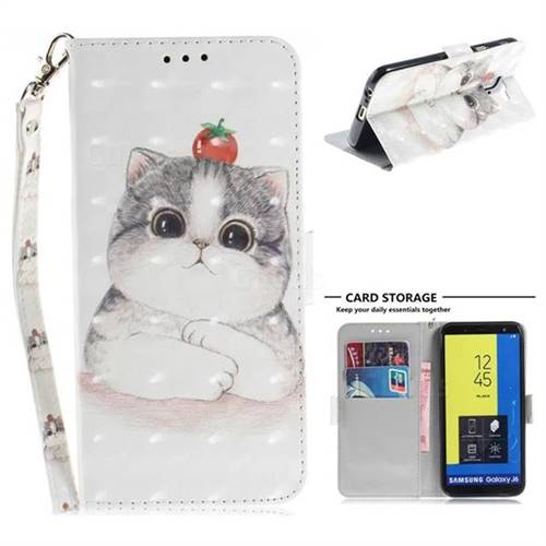 Cute Tomato Cat 3D Painted Leather Wallet Phone Case for Samsung Galaxy J6 (2018) SM-J600F
