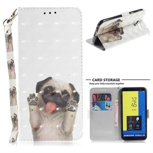 Pug Dog 3D Painted Leather Wallet Phone Case for Samsung Galaxy J6 (2018) SM-J600F