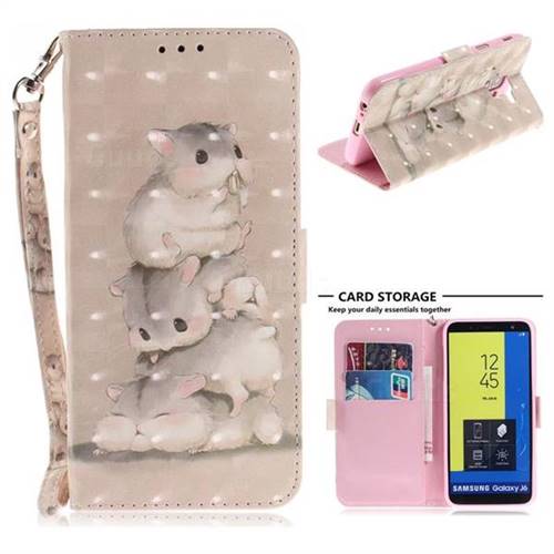 Three Squirrels 3D Painted Leather Wallet Phone Case for Samsung Galaxy J6 (2018) SM-J600F