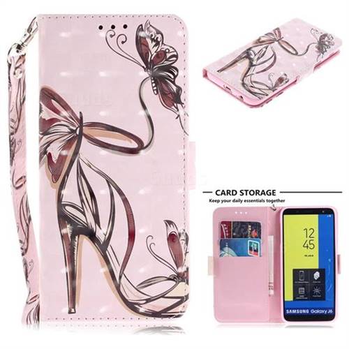 Butterfly High Heels 3D Painted Leather Wallet Phone Case for Samsung Galaxy J6 (2018) SM-J600F