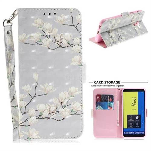 Magnolia Flower 3D Painted Leather Wallet Phone Case for Samsung Galaxy J6 (2018) SM-J600F