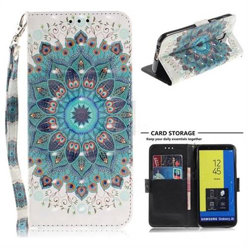Peacock Mandala 3D Painted Leather Wallet Phone Case for Samsung Galaxy J6 (2018) SM-J600F