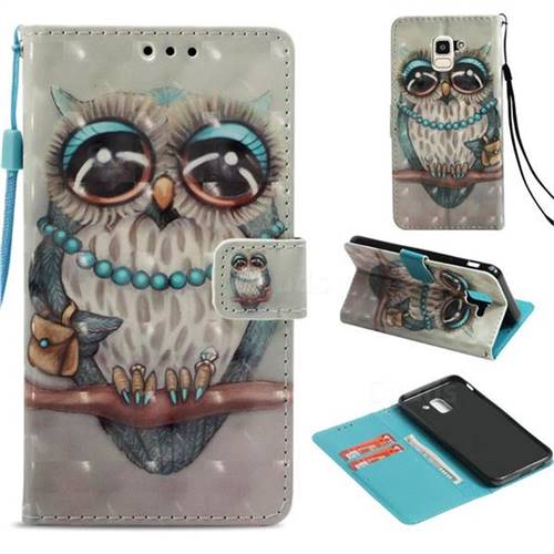 Sweet Gray Owl 3D Painted Leather Wallet Case for Samsung Galaxy J6 (2018) SM-J600F