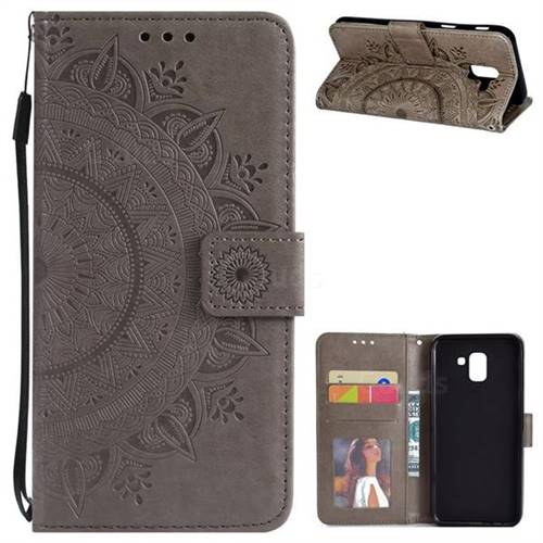 Intricate Embossing Datura Leather Wallet Case for Samsung Galaxy J6 (2018) SM-J600F - Gray