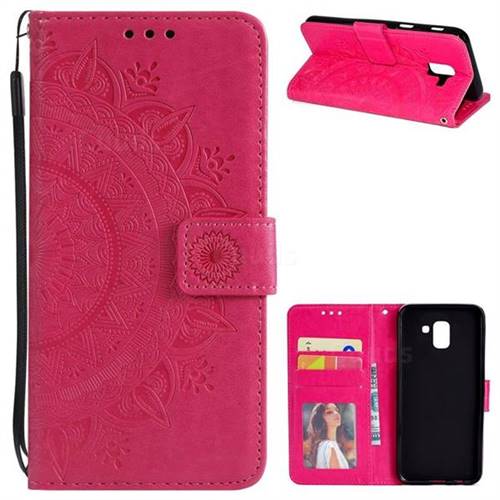 Intricate Embossing Datura Leather Wallet Case for Samsung Galaxy J6 (2018) SM-J600F - Rose Red