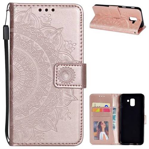 Intricate Embossing Datura Leather Wallet Case for Samsung Galaxy J6 (2018) SM-J600F - Rose Gold