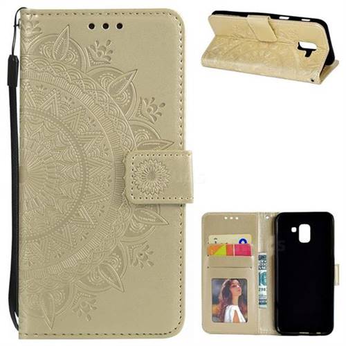 Intricate Embossing Datura Leather Wallet Case for Samsung Galaxy J6 (2018) SM-J600F - Golden