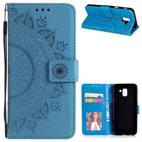 Intricate Embossing Datura Leather Wallet Case for Samsung Galaxy J6 (2018) SM-J600F - Blue