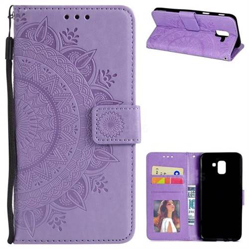 Intricate Embossing Datura Leather Wallet Case for Samsung Galaxy J6 (2018) SM-J600F - Purple