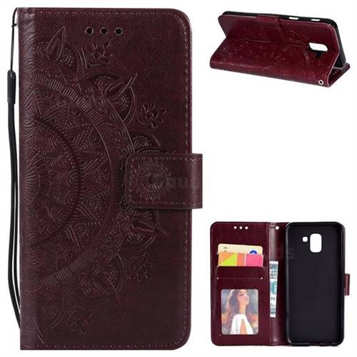 Intricate Embossing Datura Leather Wallet Case for Samsung Galaxy J6 (2018) SM-J600F - Brown