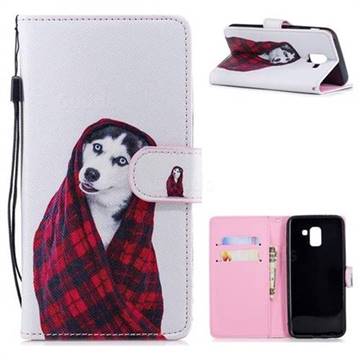 Fashion Husky Painting Leather Wallet Phone Case for Samsung Galaxy J6 (2018) SM-J600F