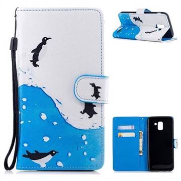 Sea Penguin Painting Leather Wallet Phone Case for Samsung Galaxy J6 (2018) SM-J600F