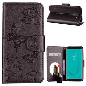 Embossing Butterfly Morning Glory Mirror Leather Wallet Case for Samsung Galaxy J6 (2018) SM-J600F - Silver Gray