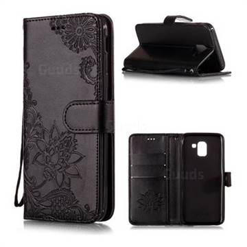 Intricate Embossing Lotus Mandala Flower Leather Wallet Case for Samsung Galaxy J6 (2018) SM-J600F - Black