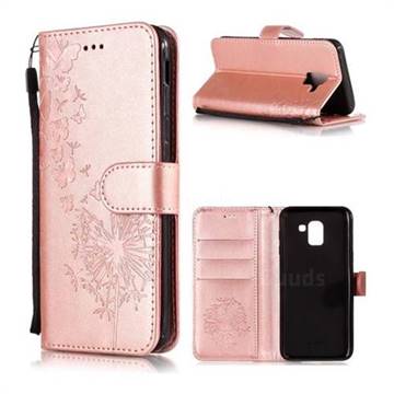 Intricate Embossing Dandelion Butterfly Leather Wallet Case for Samsung Galaxy J6 (2018) SM-J600F - Rose Gold